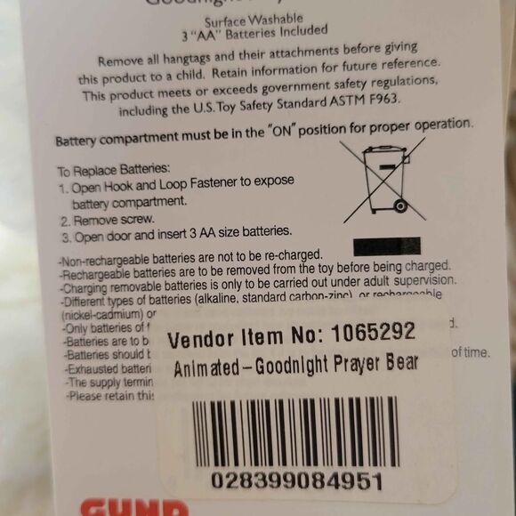 NWT 9" Baby GUND Goodnight Prayer Bear Talks Jesus Love Me Music Christian - Picture 8 of 8